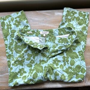 Talbots - Denim/Jean Capri~ Size 6P ~ Teal & Green Watercolor Botanical Floral